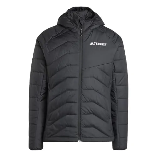 adidas Terrex Multi Synthetic Insulated Hooded Jacket - Schwarz, L - Funktionsjacke für Herren, wasserabweisend mit hochwertiger Synthetik-Isolation für optimale Wärme und Komfort bei Outdoor-Abenteuern. Hergestellt aus 100 % recyceltem Polyester, ideal für umweltbewusste Wanderer.