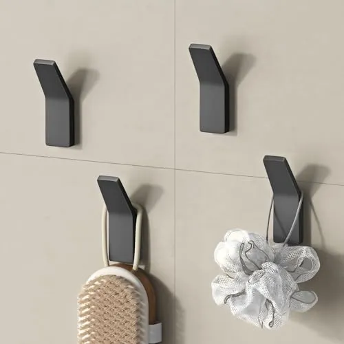 doporro Klebehaken extra stark, Haken selbstklebend, Handtuchhalter ohne Bohren, Handtuchhaken und Wandhaken aus Zinklegierung für Bad, Küche & Flur, 4 Stück, Grau, Stalo-13
