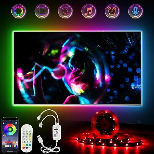 LED TV Hintergrundbeleuchtung 2m, RGB LED Strip for 32-43 zoll TVs Smart LED Fernseher Hintergrundbeleuchtung mit APP und Fernbedienung, Musik Sync