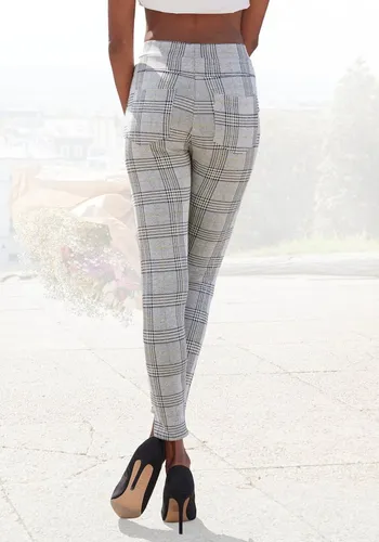 Leggings LASCANA Damen, Glencheckmuster in Grau Grün - Stoffhosen mit figurbetonter Passform und weicher Stretchqualität. Praktische Gesäßtaschen und stilvolles Ajour Karomuster für einen modernen Look.