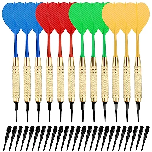 Dartpfeile mit kunststoffspitze,12 Stück Professionelle Dartpfeile mit 100 Kunststoff Dartspitzen Dartpfeile Soft Darts Pfeile Set Innenaktivitäten, Kinder-18g