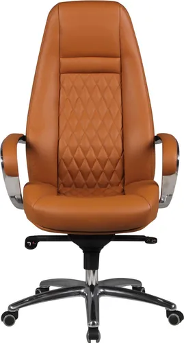 FINEBUY Chefsessel SuVa3470_1 - Bürostuhl AUSTIN Echtleder Caramel - Bürostuhl mit hoher Rückenlehne und Kopfstütze, aus echtem Leder in elegantem Caramel, bietet optimalen Komfort und Lendenwirbelunterstützung für lange Arbeitsstunden.