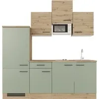 Flex-Well Exclusiv Küche 1602-002 Cara 210 cm - Schilfgrün matt & Artisan Eiche - Einbauküche mit flexibler Montage, ideal für kleine Räume. Inklusive hochwertiger Elektrogeräte und pflegeleichter Kunststofffronten für langlebige Nutzung.