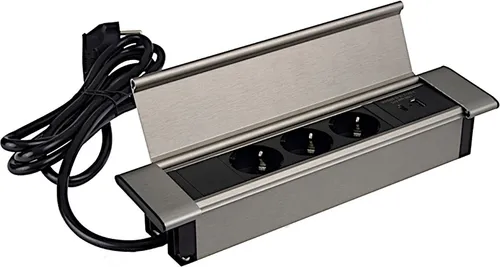 Einbausteckdose Flat Box Edelstahl 3 Stecker + USB