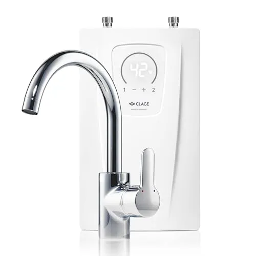 CLAGE CEX-U/EAK Elektronischer Küchen-Durchlauferhitzer mit Einhebel-Mischarmatur - Elektrischer Durchlauferhitzer, sofort warmes Wasser ohne Wartezeit, energiesparend mit bis zu 30% weniger Verbrauch, ideal für die Küchenspüle.