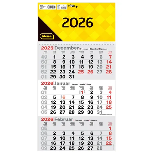 Monatskalender 2026 / 3-Monatskalender / Bürokalender / Wandkalender