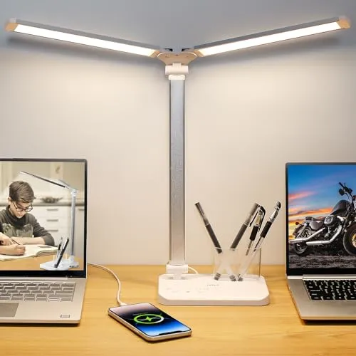 iVict Dual Swing Arm LED Schreibtischlampe - Schreibtischlampe mit 5 Modi und Touch Control, bietet flexibles Licht und schaltet sich nach 45 Minuten automatisch aus – ideal für konzentriertes Arbeiten und Entspannung.