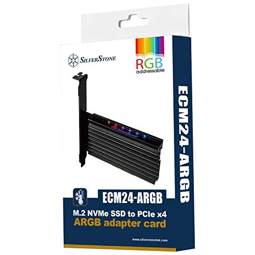 SilverStone ECM24-ARGB Schnittstellenadapter - Gehäuse-Kühlung mit RGB-Beleuchtung, ermöglicht den Anschluss von M.2 NVMe SSDs für maximale Leistung und Stil.