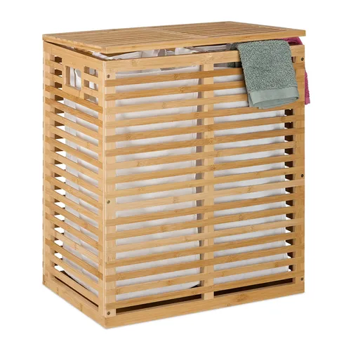 Wäschekorb Wäschekiste Wäschesammler - Bambus mit 2 Säcken - Wäschebehälter aus hochwertigem Bambus, ideal für drinnen mit 76-95 L Kapazität und praktischem Deckel für eine ordentliche Aufbewahrung.