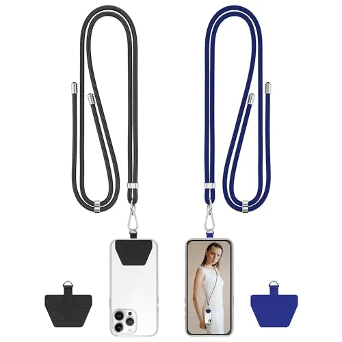 COCASES Handyband Universal zum Umhängen-Handyband aus Nylon kompatibel mit jeden Smartphones, 2 Stück Handygurt Umhängenband mit Kordel 150cm, Schwarz+Blau