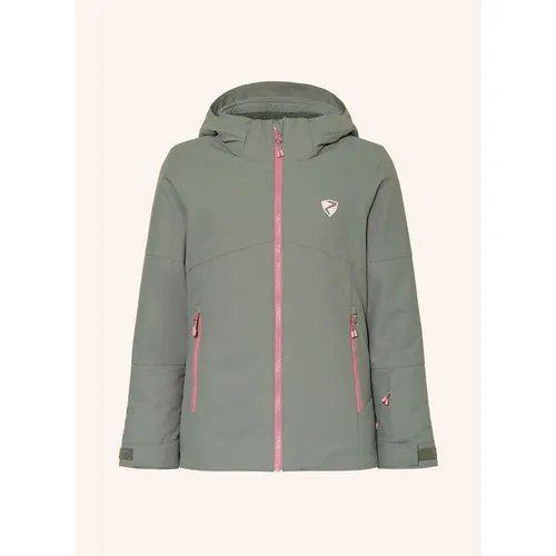 Ziener AMAJA Mädchen Ski Jacke - Green Mud - Größe 128 - Skijacke für Mädchen mit 120g/m² Wattierung, wasser- und winddicht dank ZIENER AQUASHIELD. Ideal für kaltes Wetter und ausgestattet mit praktischen Taschen und Schneefang.