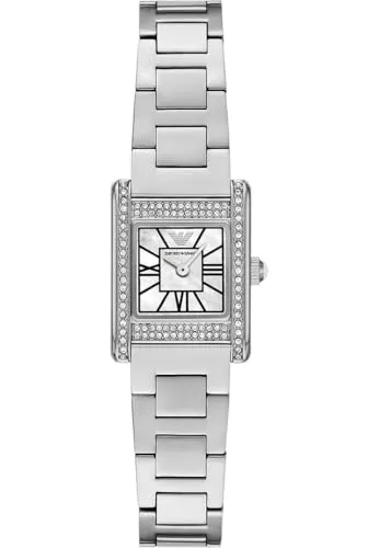 Emporio Armani Quarzuhr AR11662 - Elegante Damenuhr mit edelstahlfarbenem Armband und funkelnden Glassteinen, wasserdicht bis 5 bar und ideal für jeden Anlass.