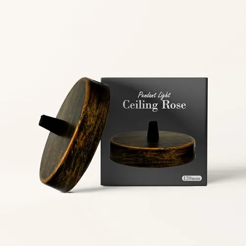 LEDSone Industrielle Deckenrosette aus Metall im Vintage-Stil, 120 mm, Deckenrosette mit Zubehör, Deckenhalterungen aus gebürstetem Kupfer
