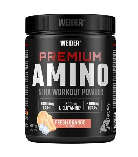 Joe Weider Premium Amino Powder, 800g Dose, Fresh Orange - Protein Shakes & Muskelaufbau, fördert den Muskelaufbau mit einer erfrischenden Orangen-Note für besten Geschmack und optimale Leistung.
