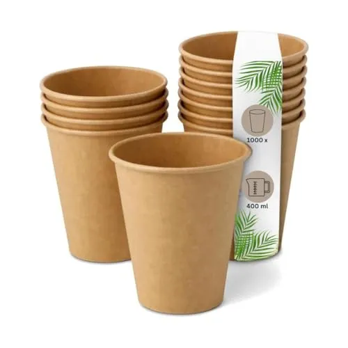 DeinPack 1000 Kaffeebecher 400 ml 16 oz Umweltfreundliche Kaffeebecher I Pappbecher braun I Probierbecher Trinkbecher I Coffee to go Einwegbecher biologisch abbaubar