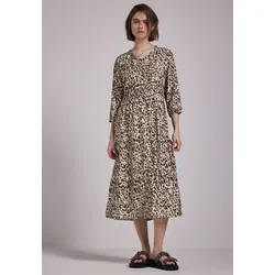 STREET ONE STUDIO Damen F144398 Midi-Kleid mit Leo-Print - Freizeitkleid für Damen mit elegantem Leo-Print, V-Ausschnitt und taillierter Raffung für einen femininen Look.