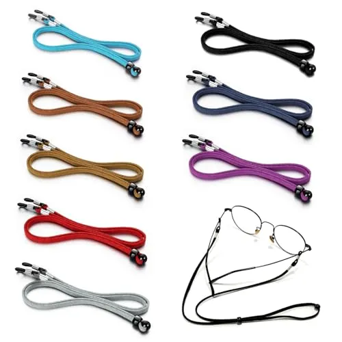 DYSWTUE 8 Stück Brillenband aus Leder, Verstellbare Sonnenbrillenketten, Halteriemen, Rutschfeste Brillenbänder für Damen und Herren, für Outdoor-Aktivitäten und Zum Lesen