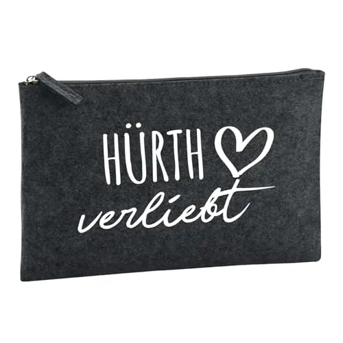 Huuraa Kulturbeutel Hürth verliebt Geschenk 1 Liter Filz Charcoal Kosmetiktasche Hürth Geschenkidee