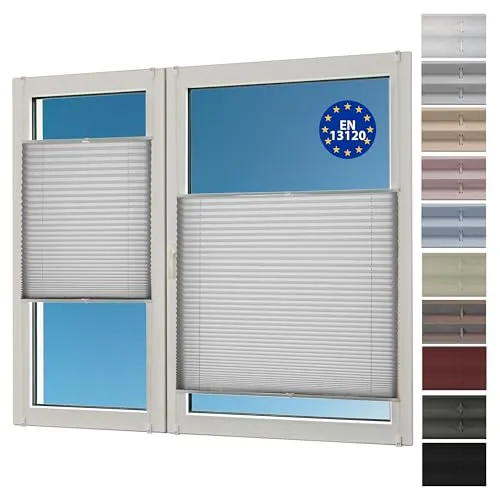 Deco4Me Plissee ohne Bohren (110 x 140 cm, Hellgrau Crash) - Blickdicht, lichtdurchlässig, Keine Verdunkelung - Jalousien zum Klemmen - Faltrollos für Fenster