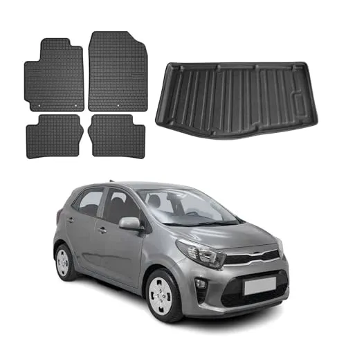 OMAC Auto-Fußmatten Kofferraumwanne Set für Kia Picanto 2017-2025 - Fahrzeugspezifische Gummi-Fußmatten, wasserdicht und rutschfest für optimalen Schutz und einfache Reinigung im Innenraum Ihres Kia Picanto.