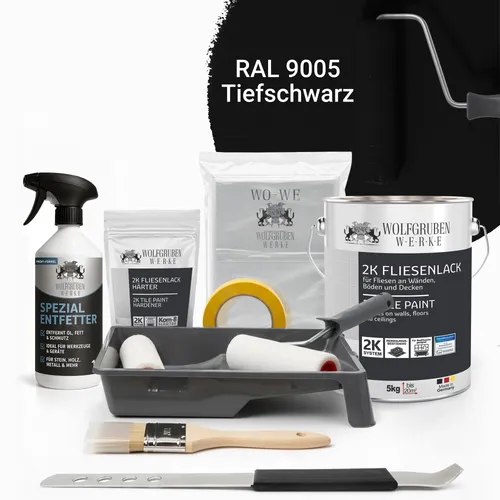 WO-WE 2K Fliesenlack Renovierungsset für Küche & Bad Schwarz 5Kg