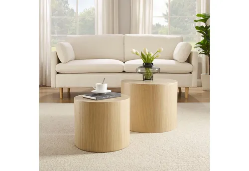 Couchtisch SALESFEVER, beige, MDF mit Eichenholzfurnier - Moderner Couchtisch aus MDF mit Eichenholzfurnier, fertig montiert, pflegeleicht und ideal für jedes Wohnzimmer. Maße: 48x48x38 cm.