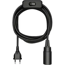 ledscom.de Textilkabel LEHA, Stecker, Schalter, schwarz , 3 m, Lampen-Fassung, 1x E14 max. 60W