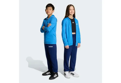 adidas Unisex Kinder ESSENTIALS LINEAR TRACKSUIT, ray blue/white, 13-14 Jahre - Bequemer, regulär geschnittener Trainingsanzug aus 52 % Baumwolle und 48 % recyceltem Polyester, ideal für aktive Kinder.