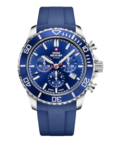 Swiss Military by Chrono Herren Uhr Chronograph Quarzwerk mit Kautschukarmband Analoge Herrenuhr Armbanduhr Blau SM340103.08
