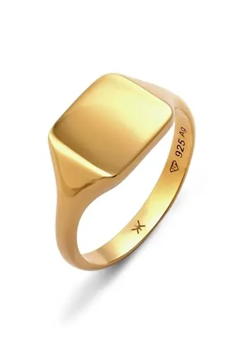 Kuzzoi Siegelring Herrenring poliert aus 925 Sterling Silber vergoldet klassischer Silberring massiv für Männer, Ringgröße 62