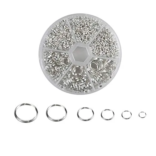 smatime 690Pcs Spaltringe für Schmuck, 4/5/6/8/10/12mm Jump Ringe, Metall Flache Schlüsselringe, Biegeringe Schlüsselring mit Box für Schlüssel Haustier Halsband Schmuck Tag Art Craft Making (Silber)