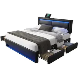 Flieks Polsterbett, Schwarz, Leder, 140x190 cm, Schlafzimmer, Betten, Polsterbetten