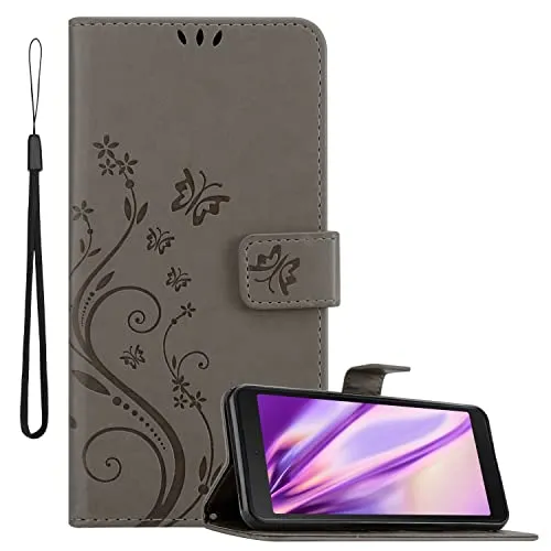 Cadorabo Hülle kompatibel mit Samsung Galaxy XCover 5 Blumen Design aus Kunst Leder Flip Klappbare Stoßfeste Magnetische [Standfunktion] [Kartenfächern] Cover Hülle für Galaxy XCover 5 Tasche in Grau