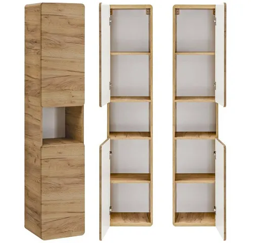 Lomadox Hochschrank LUTON-56-CRAFT Badmöbel - Hochschrank in Wotan Eiche Nb., griffloses Design mit Softclose-Türen für komfortable Nutzung und elegantes Badambiente.