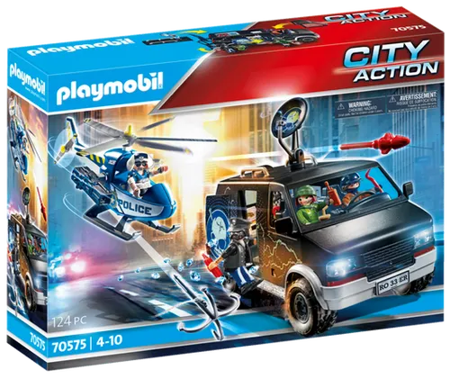 PLAYMOBIL City Action Polizei-Helikopter 70575 - Flugzeugspielset für Kinder mit Polizei-Helikopter und Verfolgungs-Action. Detailreiche Figuren und Zubehör fördern kreatives Spielen und Teamarbeit.