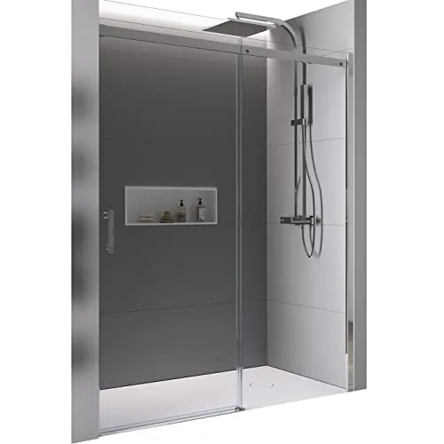 Nischendusche DX806A FLEX mit Schiebetür - 6 mm Nano Echtglas - Breite wählbar - Moderne Nischendusche mit platzsparender Schiebetür. Aus 6 mm ESG-Sicherheitsglas, mit einfacher Reinigung dank Nano-Beschichtung. Flexibel montierbar, ideal für kleine Bäder.