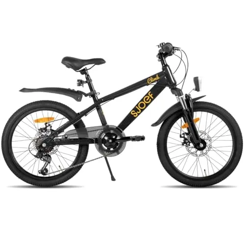 SJOEF Climb Kinderfahrrad/Mountainbike 20 Zoll |Ab 6-8 Jahren | Kinder Fahrrad für Jungen/Jugend | MTB mit 6 Shimano-Gänge & Scheibenbremsen - Schwarz