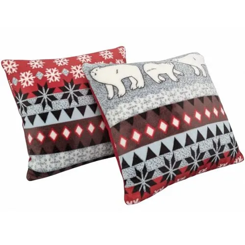 NYVI Dekokissen Kissenbezug CozyBear 40x40 cm für Weihnachten - 2er Set in Rot - Weihnachtsdeko für Sofa & Couch - Super Flauschige Flanell Zierkissen Hüllen mit Reißverschluss