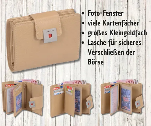 GlücksNugget Geldbörse beige Lederbrieftasche für Damen, Damenbörse