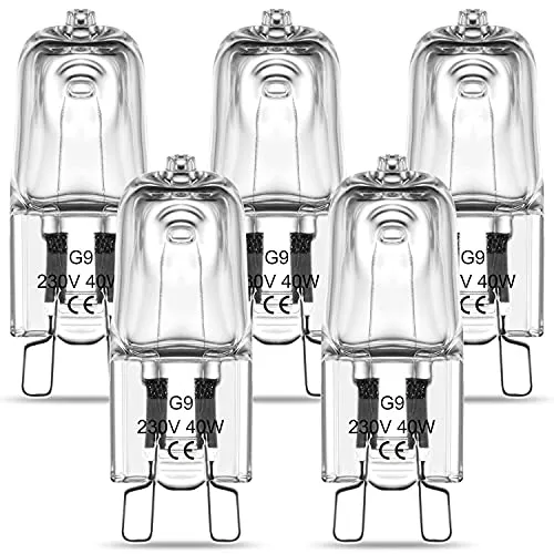 RuLEDne G9 Halogenlampen Backofenlampe 40W, Klare Kapsel G9 Halogen Glühbirnen Warmweiß 2700K, 230V 300°C Hitzetolerante Glühbirnen für Backofen und Mikrowellenherd, 5er-Pack