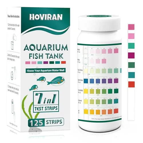 in 1 Aquarium Teststreifen, 125 Count Fisch Tank Teststreifen für Süßwasser Salzwasser Teich, Wasser-Test-Kit Aquarium für Chlor, Gesamthärte, Karbonat, Alkalinität, Nitrat, Nitrit und pH 7