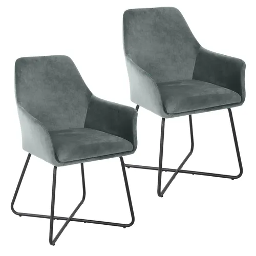 SVITA Esszimmersessel JOSIE DINING (Set, 2-St.) - Elegante gepolsterte Esszimmerstühle mit Samtbezug in Hellgrau. Bequemer Sitzkomfort dank großzügiger Polsterung und Armlehnen, ideal für Esszimmer und Wohnzimmer.