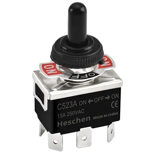 Heschen Metall Kippschalter, C523A, DPDT, EIN/AUS/EIN 3 Positionen, 15A 250VAC, 6 Tab Terminal, CE, mit wasserdichte Kappe