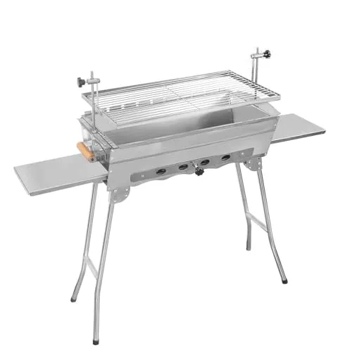 Mangal Ideal Campinggrill - Edelstahl Kohlengrill mit Klappbeinen - Freistehender Mangal- und Schaschlikgrill aus hochwertigem Edelstahl, ideal für Camping und Gartenpartys. Große Grillfläche für köstliche Grillerlebnisse.