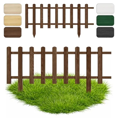 Floranica Beeteinfassung Steckzaun 20 cm x 100 cm Braun – Witterungsbeständiger Gartenzaun aus Holz - Dekorativer und praktischer Zaun zur Umrandung von Beeten und Wegen. Robust, imprägniert und einfach zu installieren – ideal für kreative Gestaltung im Garten.