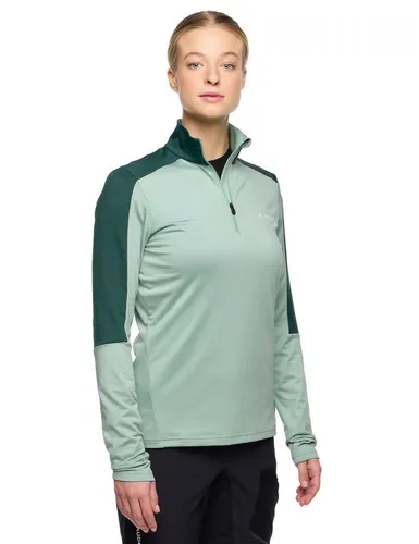 Vaude Women's Livigno Halfzip II - Fleecepullover für aktive Frauen - Nachhaltiger Fleecepullover von Vaude in Dusty Fern, Größe 38. Ideal für Ski, Wandern und Skitouren mit praktischen Daumenschlaufen und Stretch für optimale Bewegungsfreiheit.