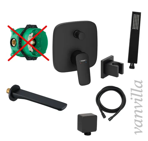 vanvilla Wannenset mit Armatur Hansgrohe HGS56-ob Einlauf schwarz matt Unterputz