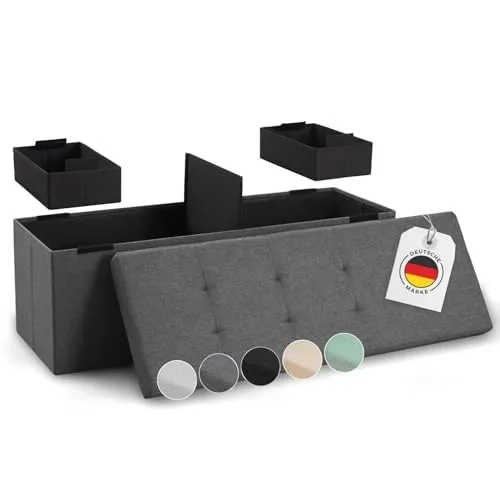 Blumtal Sitzbank mit Stauraum - Praktische Truhenbank in Anthrazit - Sitzbänke & -truhen mit 2 extra Boxen für optimale Ordnung und einer stabilen Sitzfläche, die bis zu 300 kg belastbar ist - ideal für Flur, Schlafzimmer oder als Spielzeugaufbewahrung.