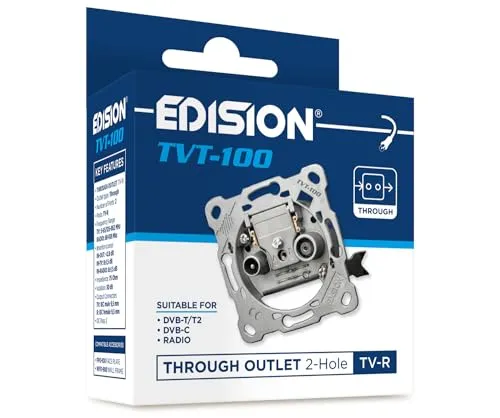 EDISION Antennendose Universal TVT-100, Durchgangsdose TV-R unterputz 2-Loch, geeignet für Terrestrisch DVB-T/T2, Kabel DVB-C, Radio, FM, DAB+, 2 Ausgänge