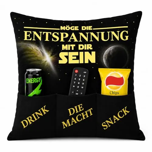 KAMACA Entspannungskissen mit Spruch und Taschen für Snacks